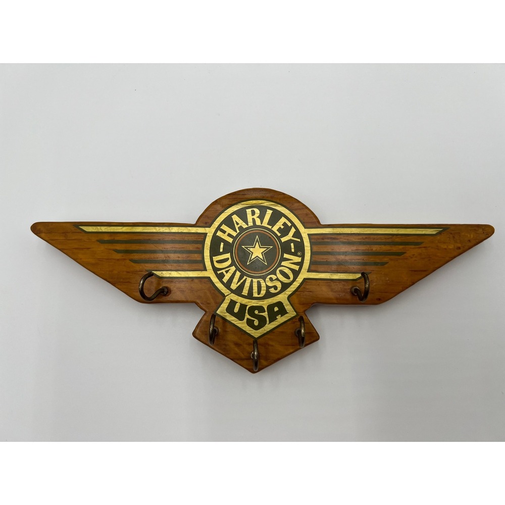Harley Davidson USA Wooden Key Rack Wall Mount Winged Logo 5 Hook Handcrafted - Picture 3 of 8
